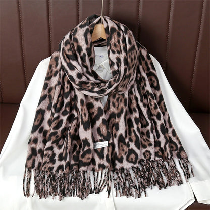 Women’s Leopard Tassel Winter Scarf