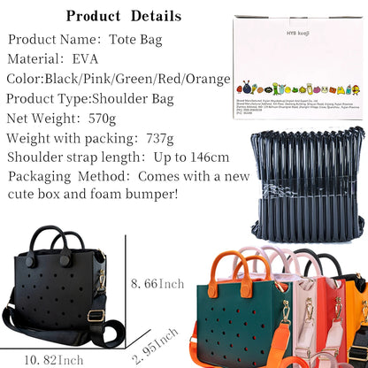 Waterproof EVA Tote Bag with Charm Holes