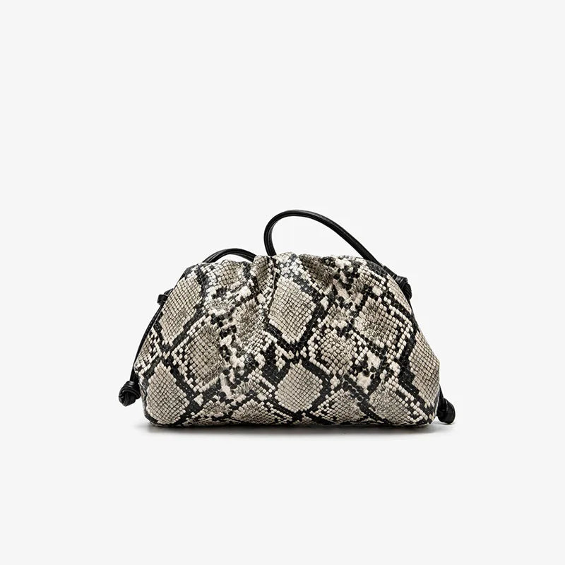 Snake Pattern Ruched Shoulder Bag