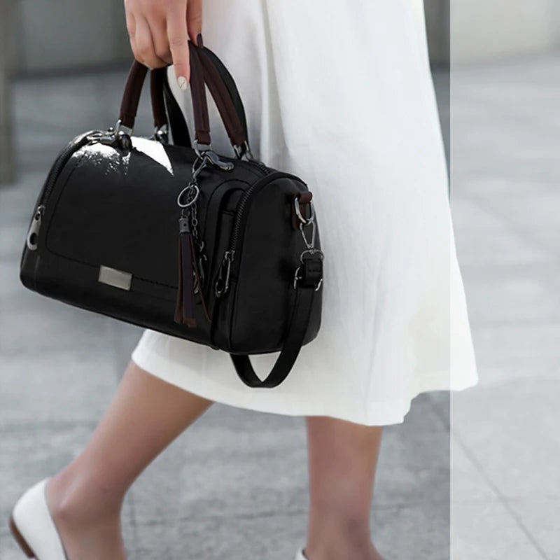 Vintage PU Leather Boston Handbag