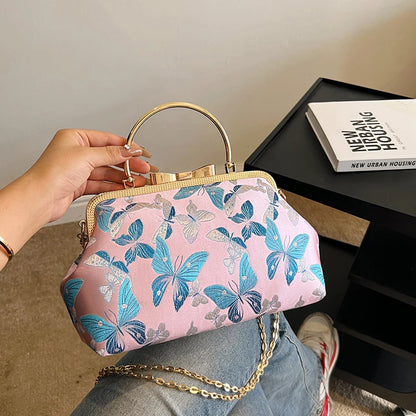 Vintage Embroidered Chain Clutch Handbag