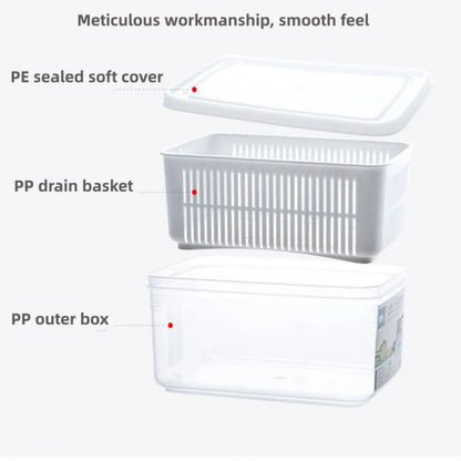 Refrigerator Storage Container with Drain Basket & Lid