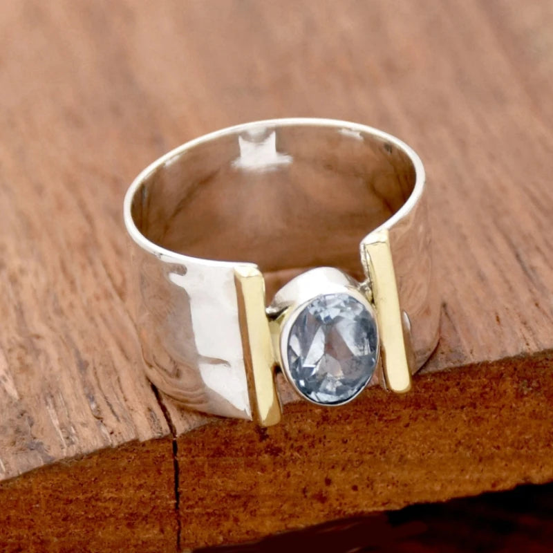 Vintage Geometric Zirconia Statement Ring