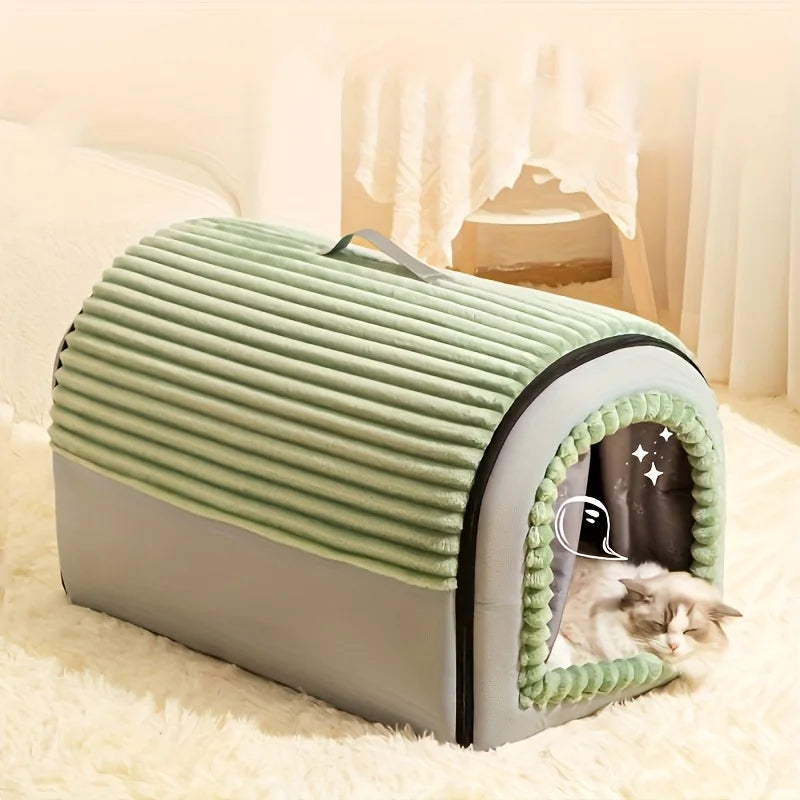 Enclosed Pet House with Door Curtain