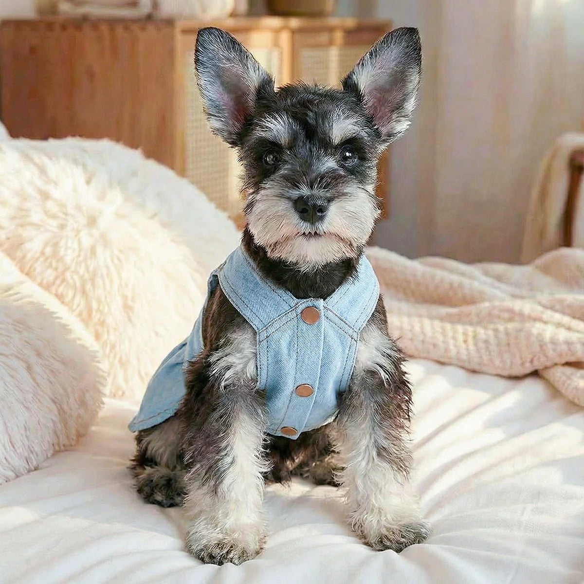 Retro Denim Pet Dress with Badge Patches