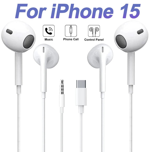 Type C Wired Earphones For Apple iPhone 15 Pro Max