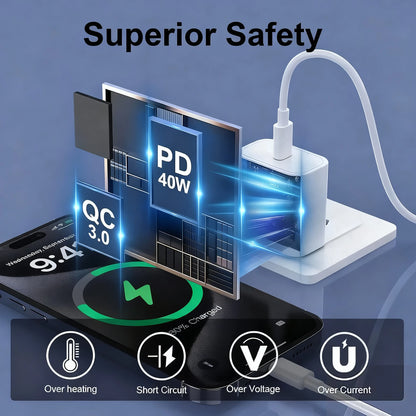 40W USB-C PD Fast Charger with USB-C Cable for iPhone
