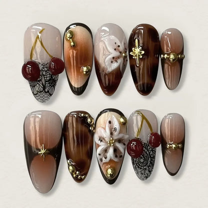 Long Almond Press On False Nails Set