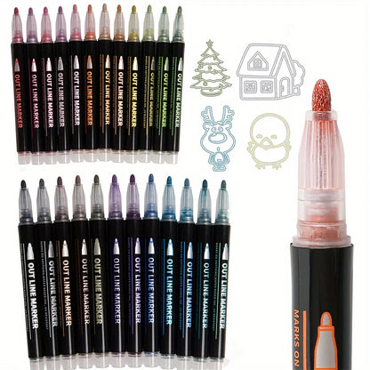 12 Colors Double Line Pen Marker