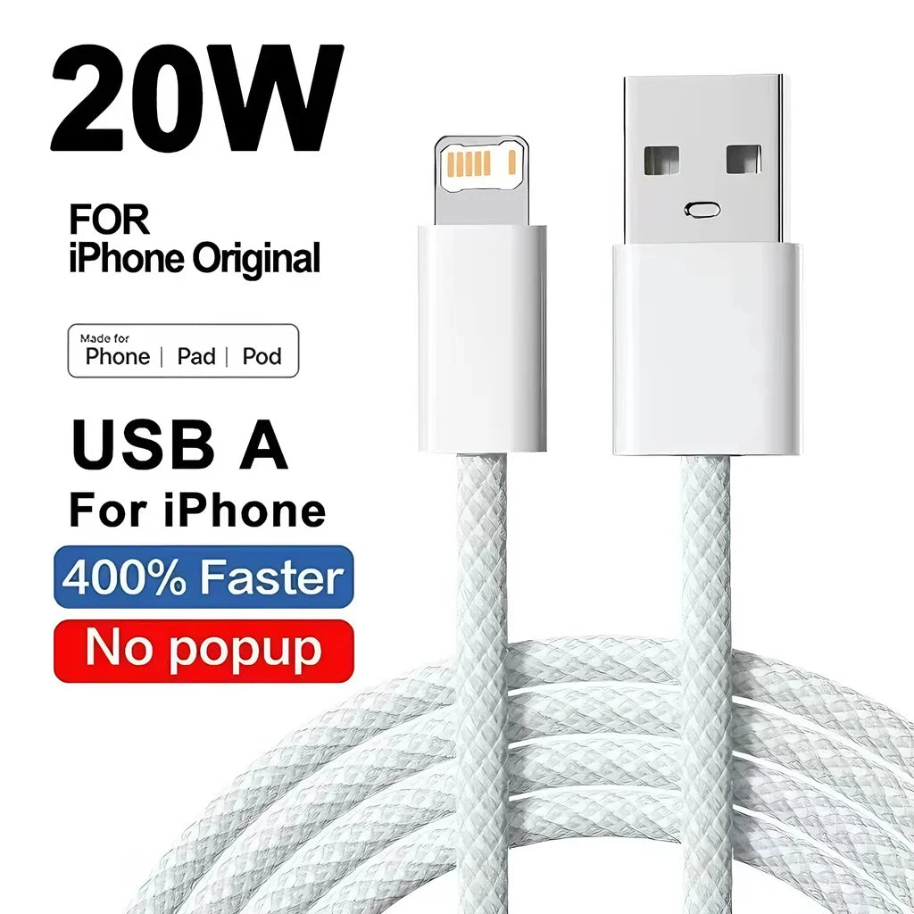 20W Braided Lightning Charging Cable with Reinforced Nylon Weave