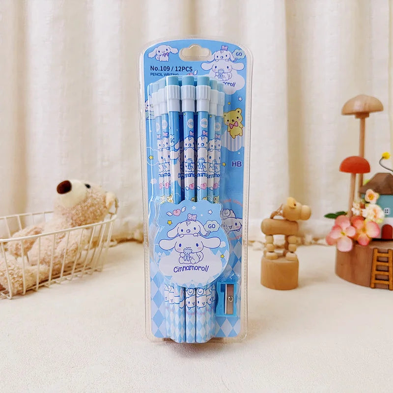 Sanrio Kuromi  12 Pencils & 1 Pencil Roller Stationery Box Set