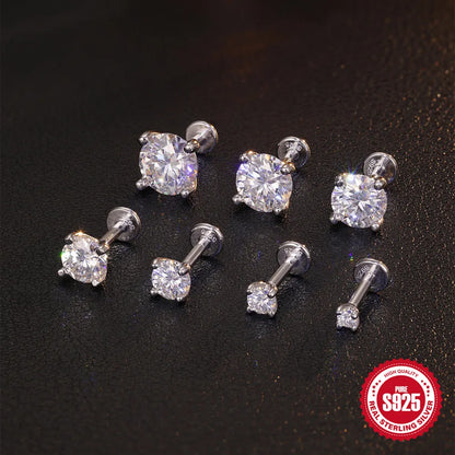 925 Sterling Silver Round Moissanite Stud Earring