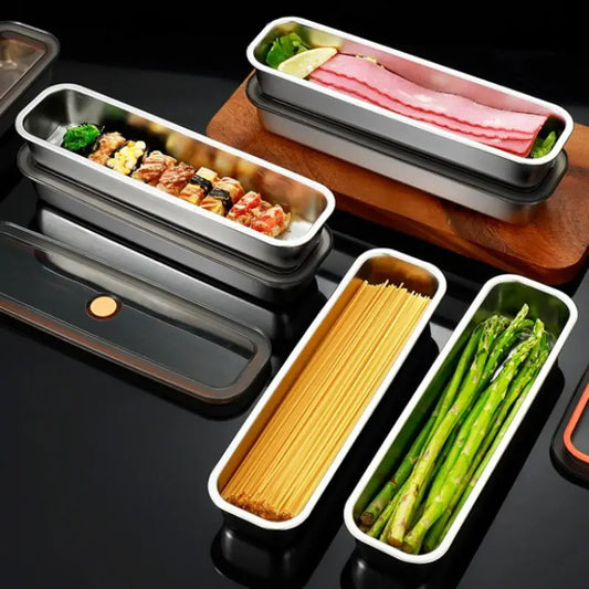 Stainless Steel Refrigerator Storage Tray with Lid
