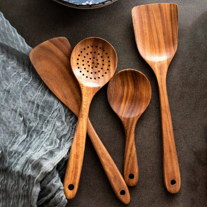 Wooden Kitchen Utensil Set with Storage Holder