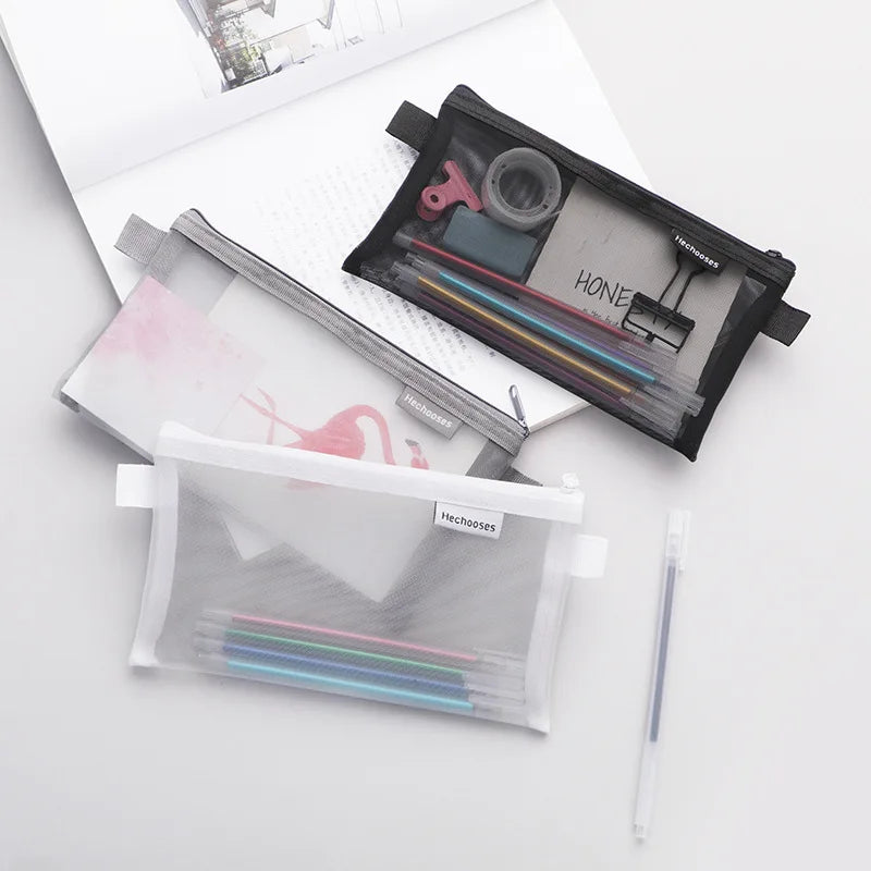 Large Capacity Transparent Mesh Pencil Case