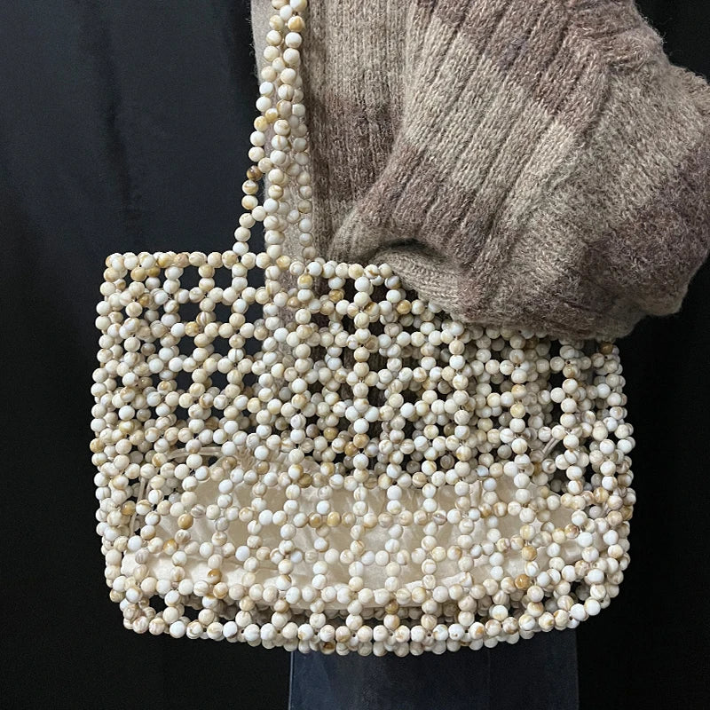 Handmade Pearl Beaded Shoulder Handbag