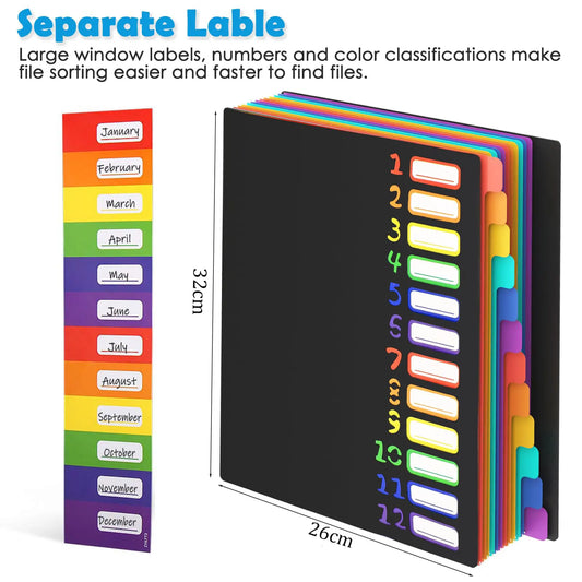 A4 Expanding File Folder with 12 Colour Tabs