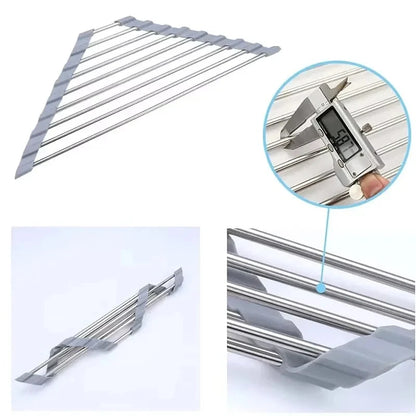 Foldable Triangular Roll-Up Dish Drying Rack for Kitchen Sink
