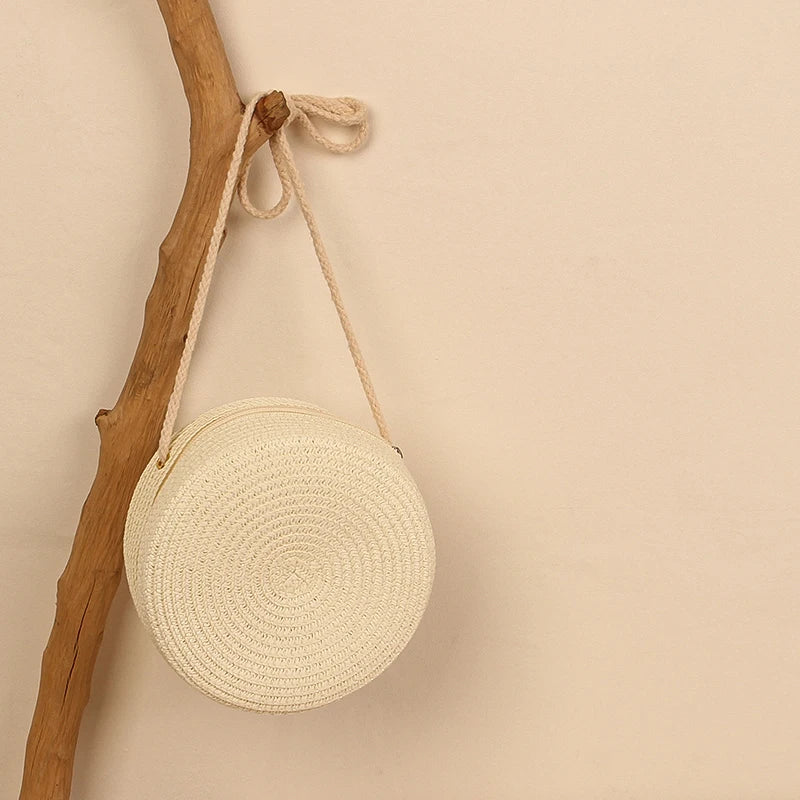 Handwoven Round Straw Crossbody Bag
