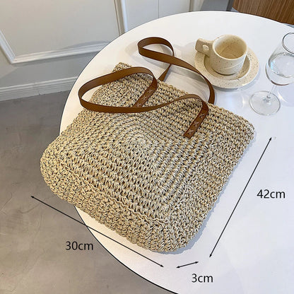 Handmade Woven Straw Beach Tote Bag