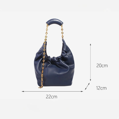 Genuine Leather Cloud Bucket Shoulder Bag