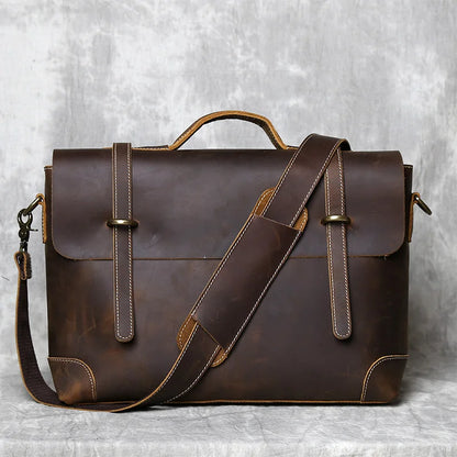 Crazy Horse Leather Men's Vintage Handbag