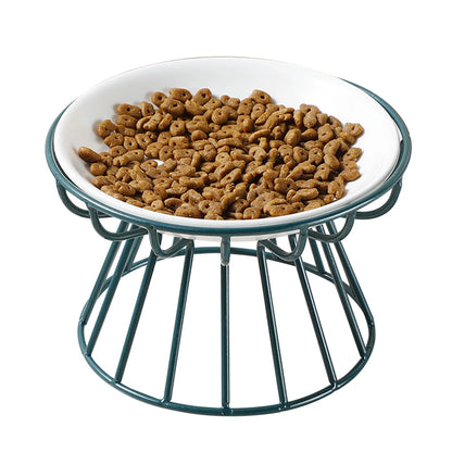Elevated Ceramic Cat Food Bowl with Metal Stand