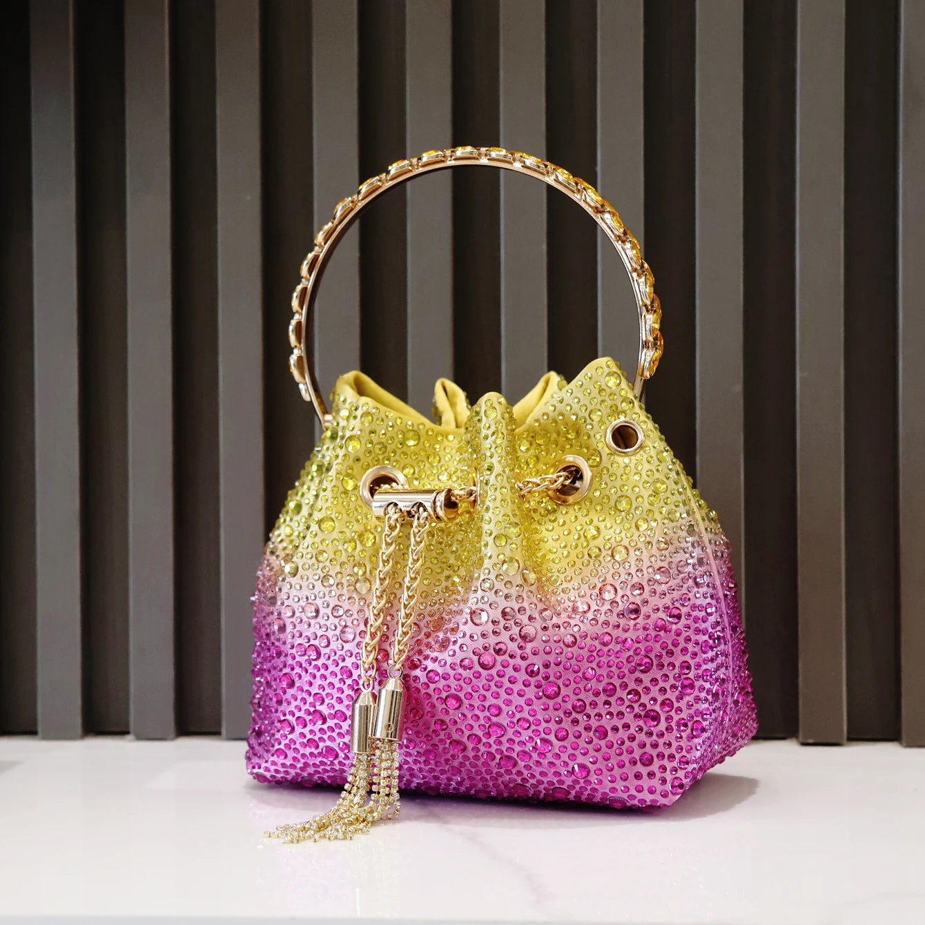 Luxury Rhinestone Bucket Evening Bag