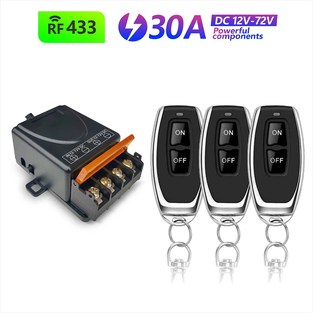 12V–72V DC Wireless Relay Receiver with 70m Remote Range