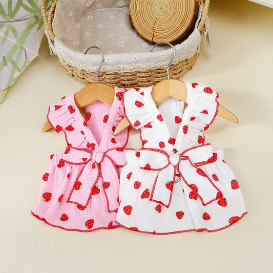 Strawberry Print Summer Dog Dress with Bow