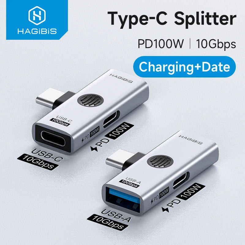 Hagibis Dual USB-C Splitter Adapter with 100W PD Charging