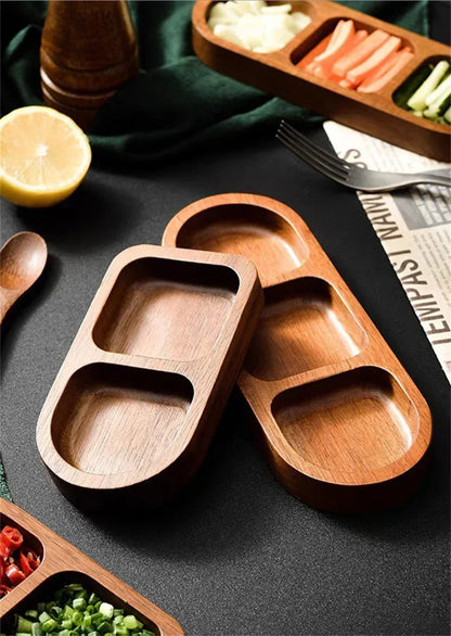 Solid Wood Divided Sauce Dish