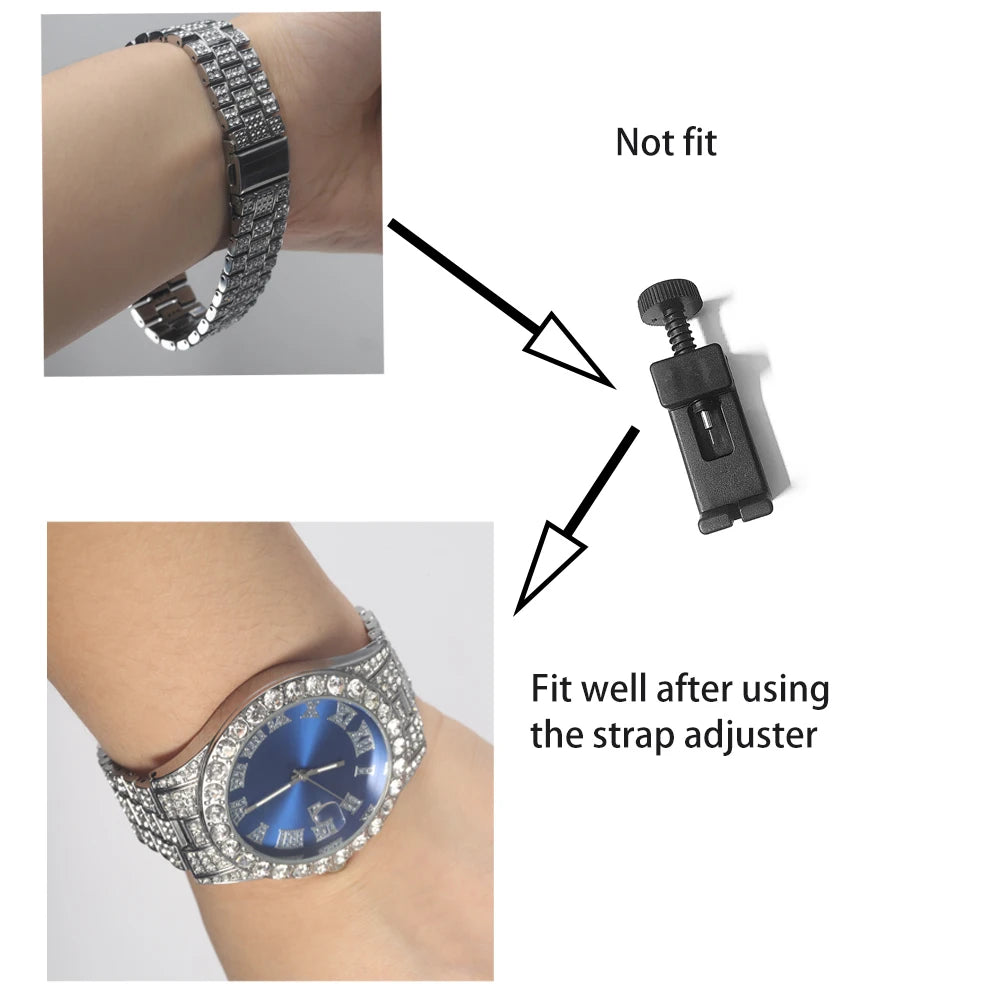 Men's Silver Hip-Hop Watch & Jewelry Set