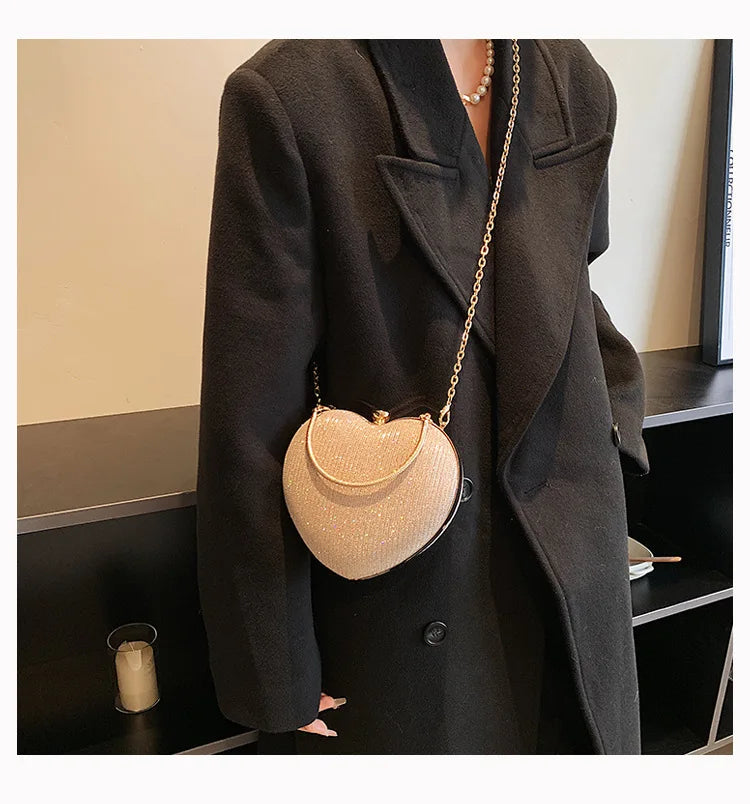 Heart-Shaped Evening Clutch Bag with Chain Strap