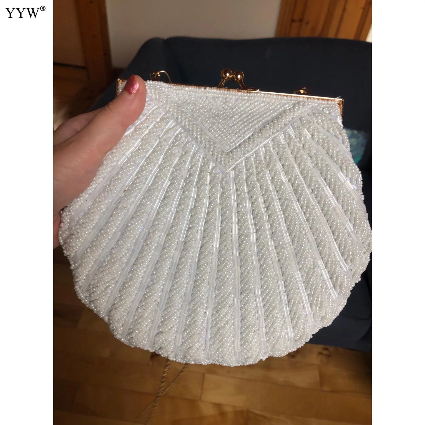 Beaded Shell Wedding Clutch Bag