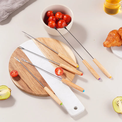 Stainless Steel Fondue Fork Set with Wooden Handles