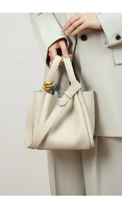 Genuine Leather Yellow Bucket Tote Bag for Women
