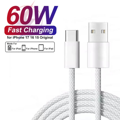 60W USB-A to USB-C Braided Fast Charging Cable