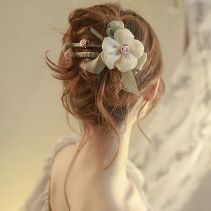Floral Chiffon Ribbon Hair Barrette