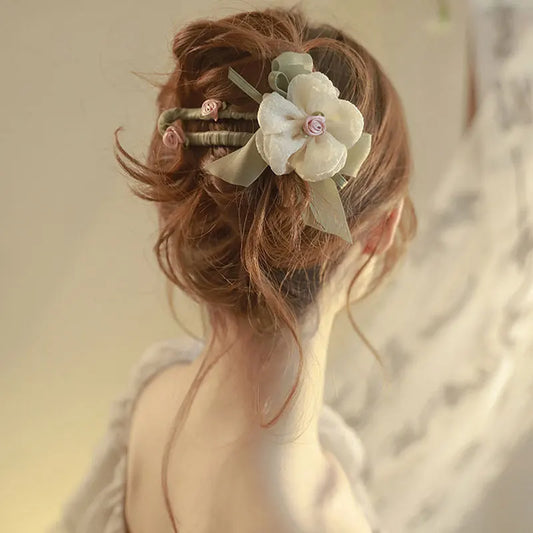 Floral Chiffon Ribbon Hair Barrette