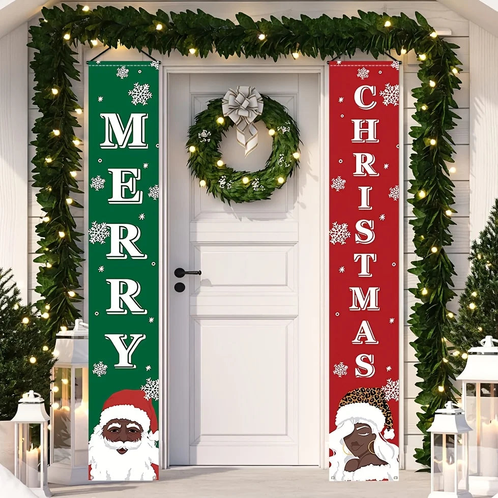 2-Piece Black Santa Merry Christmas Door Banners