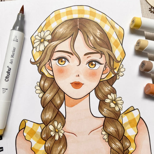 24-Color Dual Tip Portrait Art Markers with Colorless Blender
