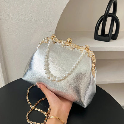 Luxury Pearl Chain Minaudière Shoulder Bag