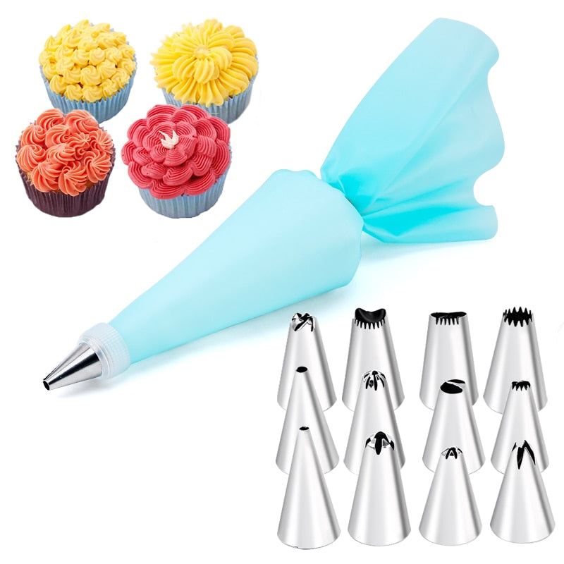 6-24 Pcs Set Pastry Bag and Stainless Steel Cake Nozzle