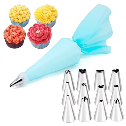 6-24 Pcs Set Pastry Bag and Stainless Steel Cake Nozzle