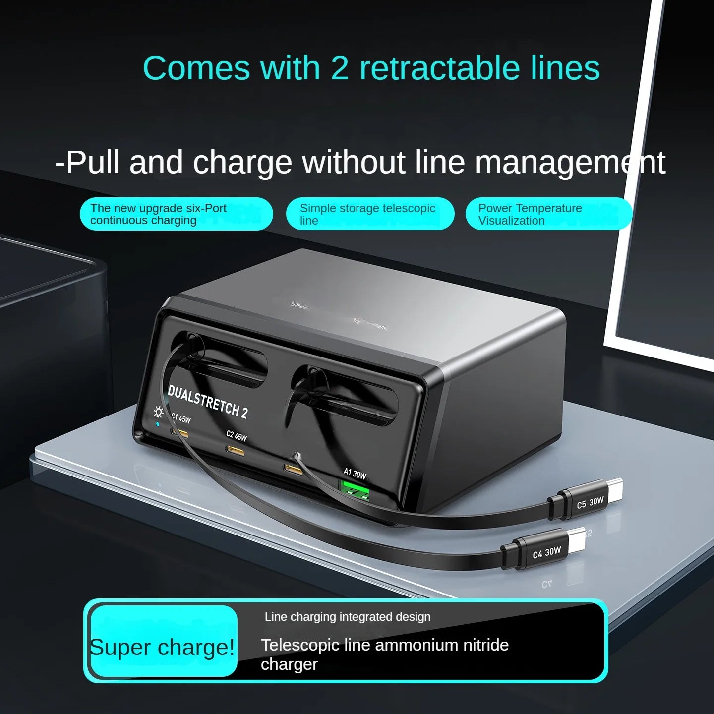 6-in-1 210W Retractable Cable Charging Station