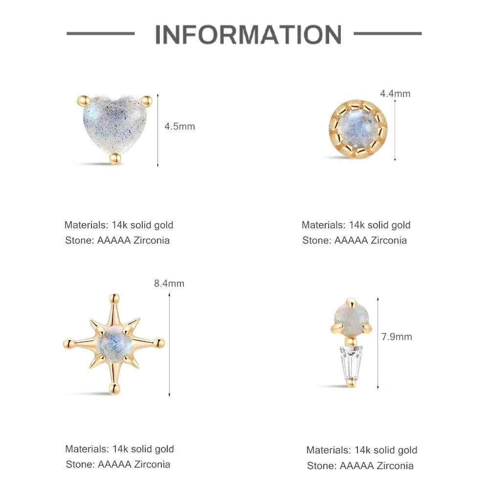 14K Solid Gold Cartilage Stud Earrings