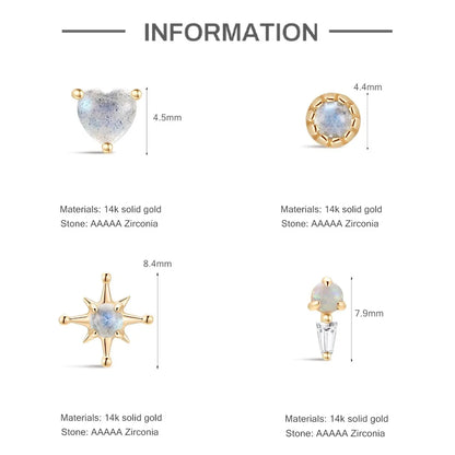14K Solid Gold Cartilage Stud Earrings