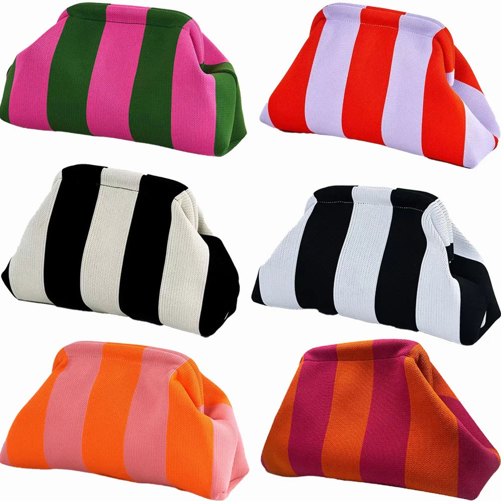 Striped Knit Cloud Clutch Bag
