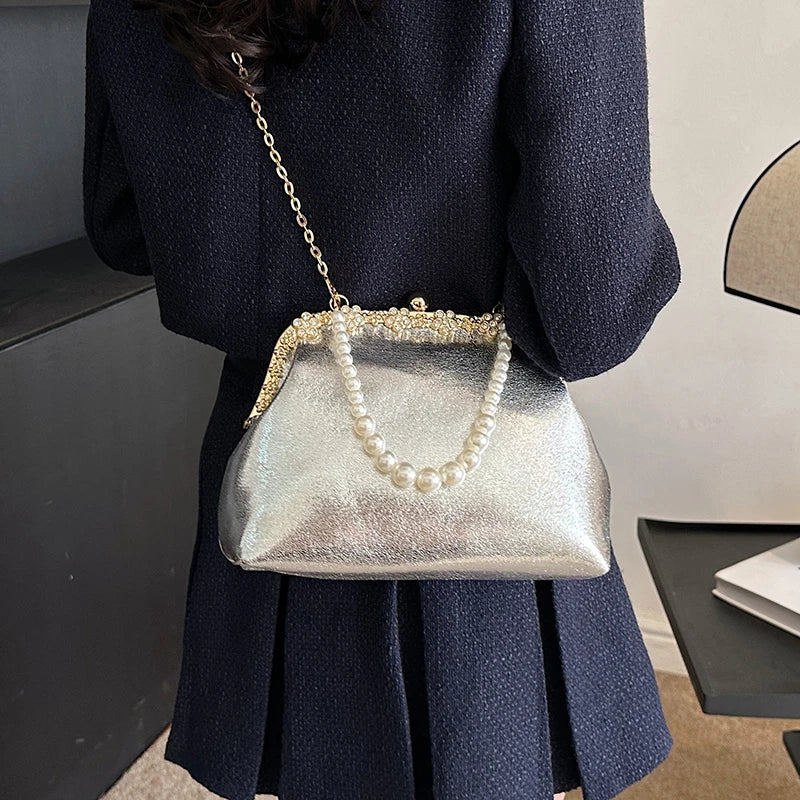 Luxury Pearl Chain Minaudière Shoulder Bag